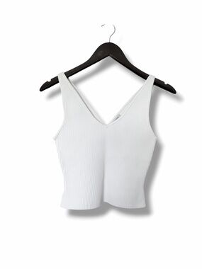 Aritzia Babaton Sculpt Knit Double V Tank in White Size S